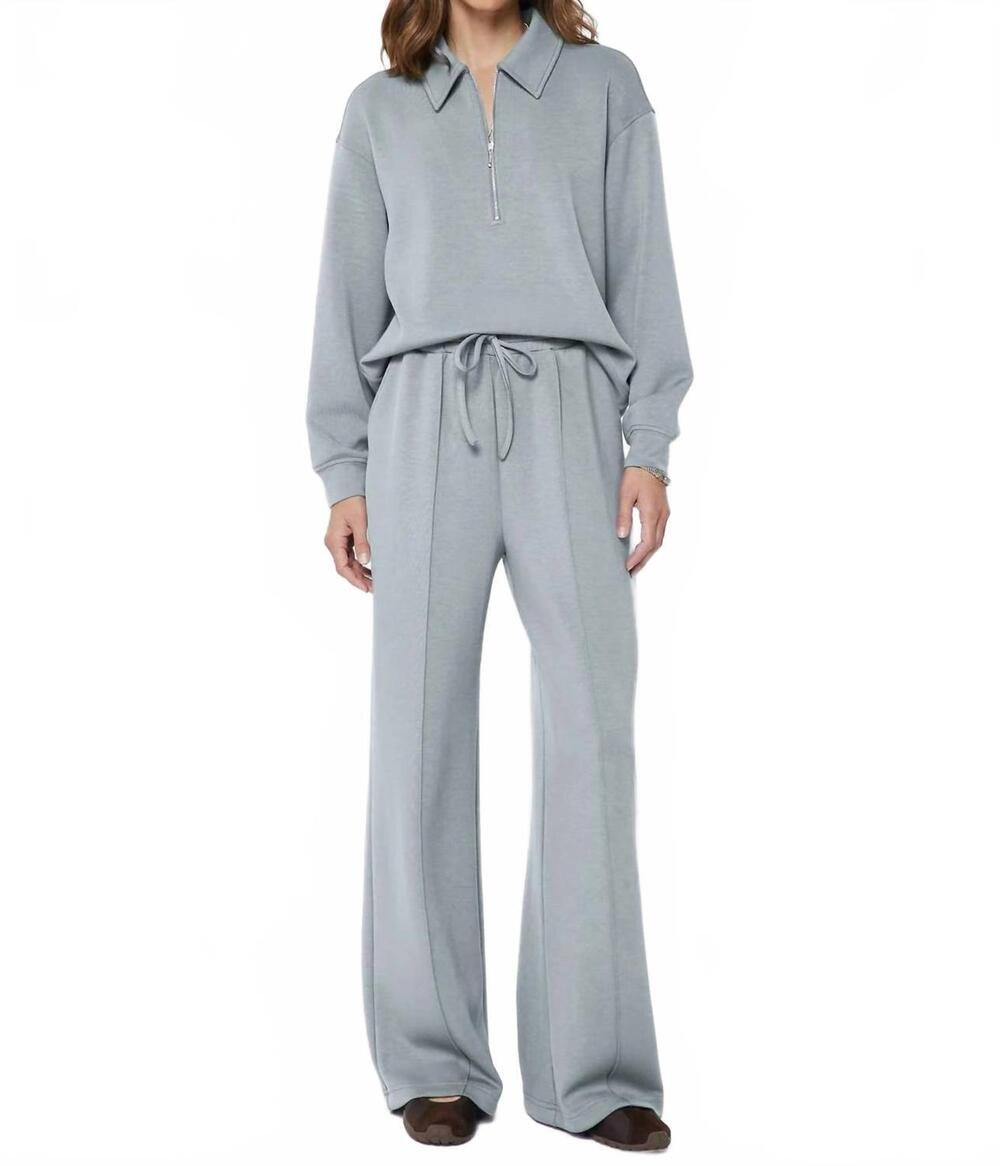 NEW CURRENT AIR collared half-zip pullover sweatshirt in light dusty blue